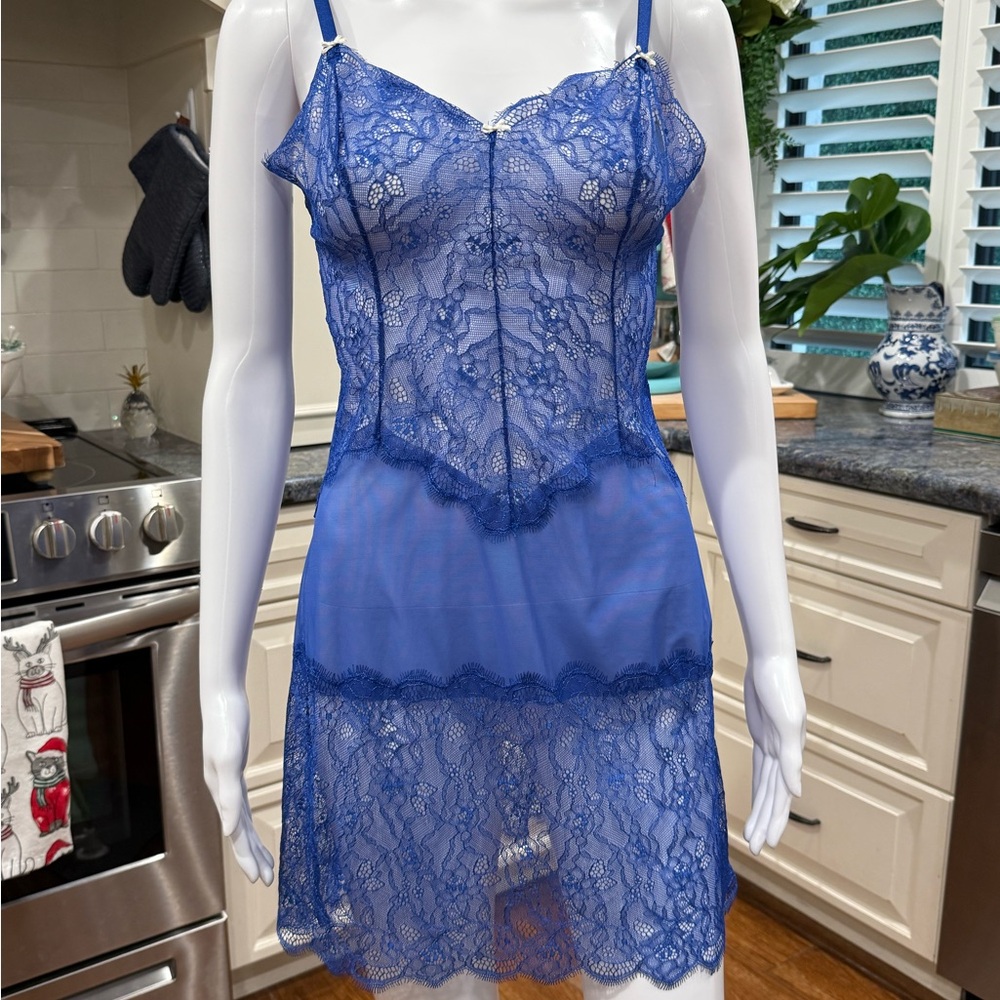 B. Tempt’d Chic Blue Lace Chemise L